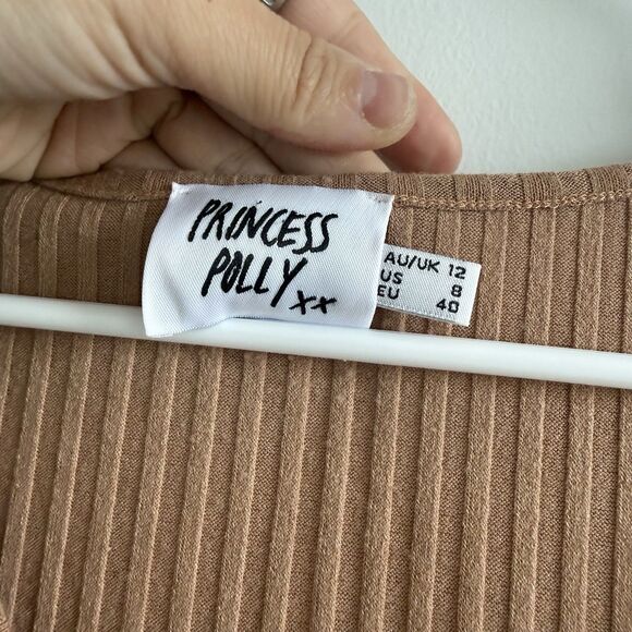 Princess Polly Knit Ribbed Brown Mini Dress Long Sleeve Minimalist Party Sz 8 - Picture 5 of 9